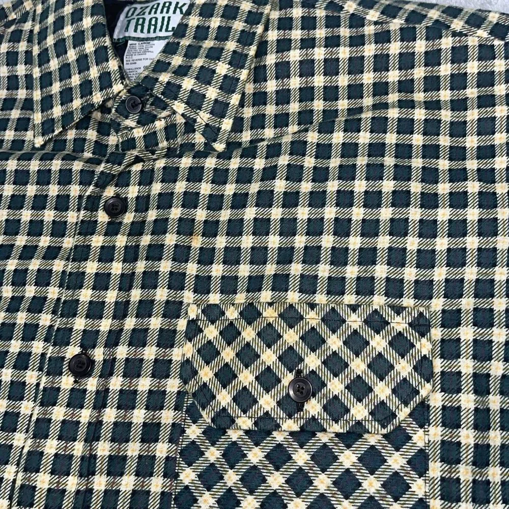 VTG Ozark Trail Quilted Lined‎ Flannel Long Sleeve Shirt Jacket Size Large